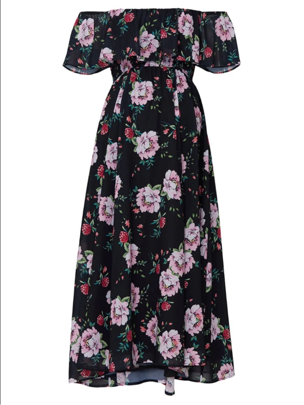 NWT Anthropologie yumi kim Off Shoulder Floral black and pink maxi dress size M